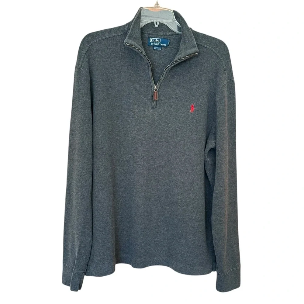 Polo Ralph Lauren Charcoal Gray 1/4 Zip Cotton Sweater Men’s Size Large